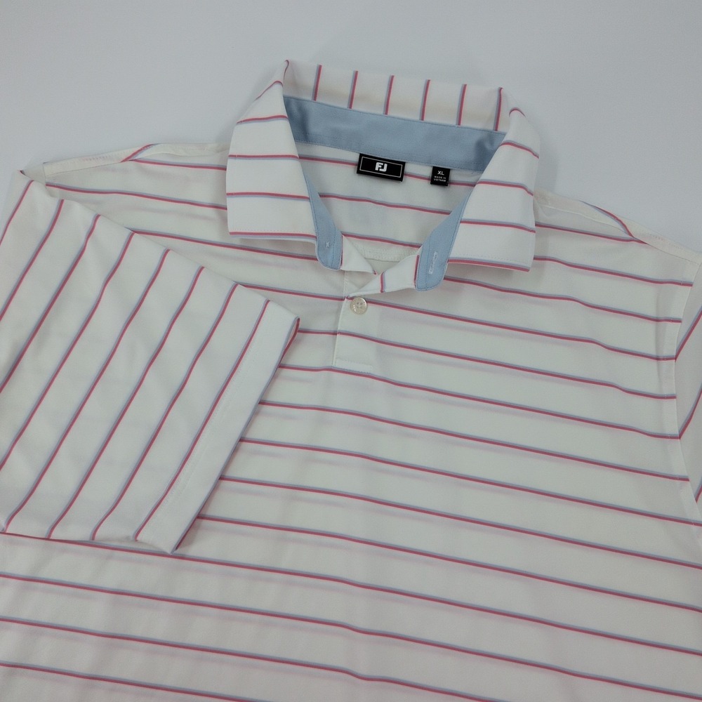 FootJoy Pro Dry Mens Golf SS Polo Shirt XL White Blue Pink Stripe Performance UV